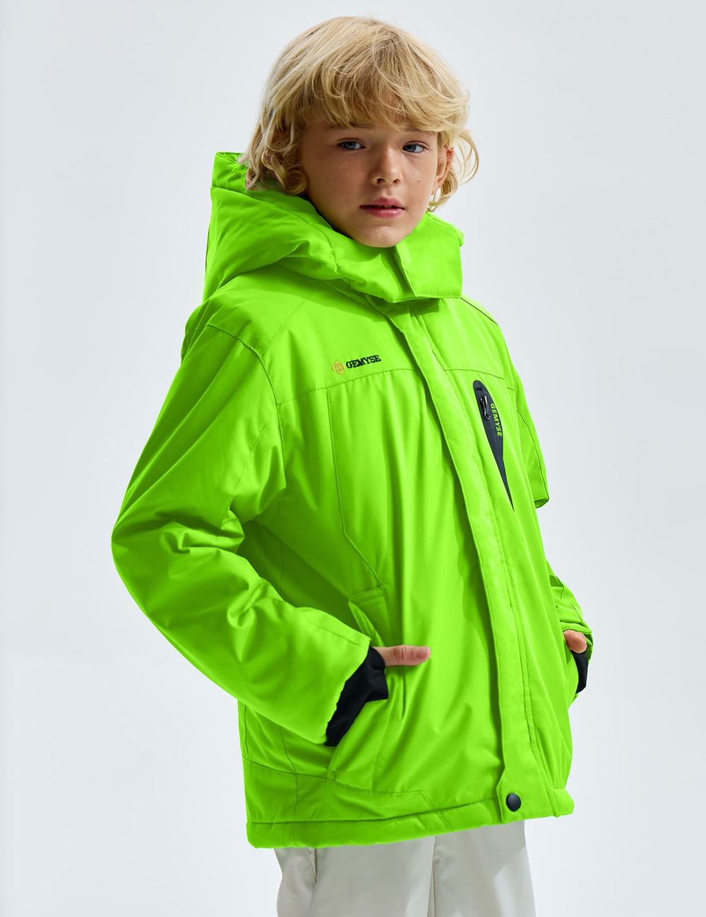 GEMYSE Boy's Waterproof Ski Snow Jacket Hooded Fleece Lined Windproof Winter Jacket