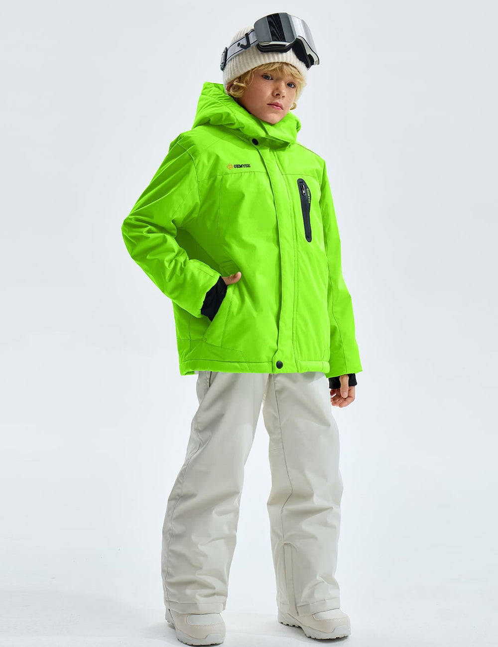 GEMYSE Boy's Waterproof Ski Snow Jacket Hooded Fleece Lined Windproof Winter Jacket