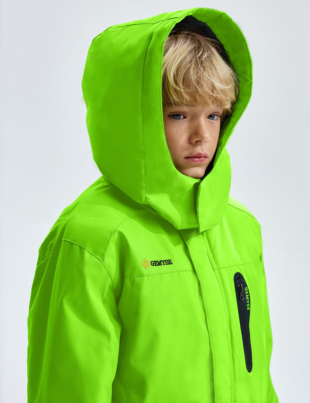 GEMYSE Boy's Waterproof Ski Snow Jacket Hooded Fleece Lined Windproof Winter Jacket