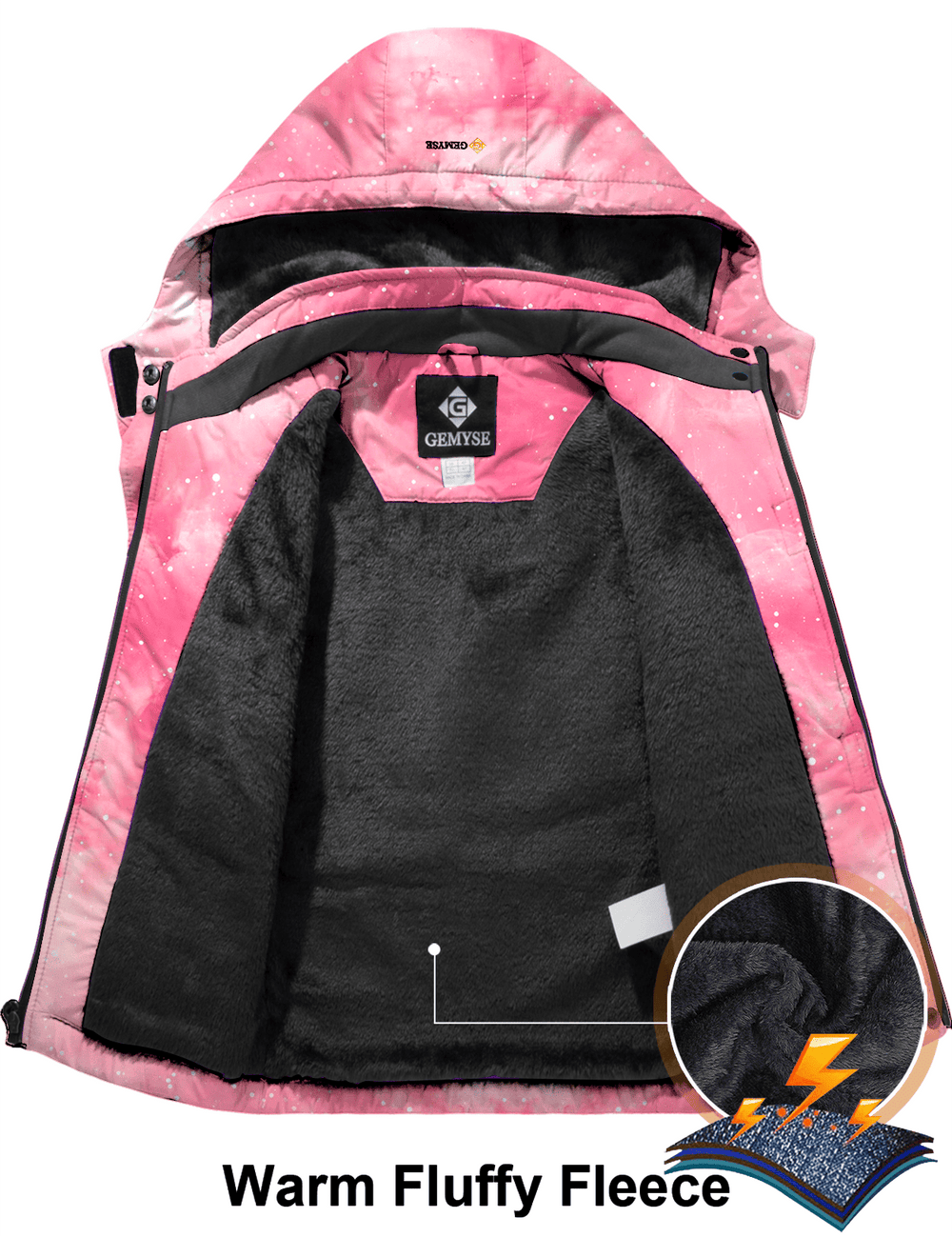 GEMYSE Girl's Waterproof Ski Snow Jacket Hooded Fleece Lined Windproof Winter Jacket