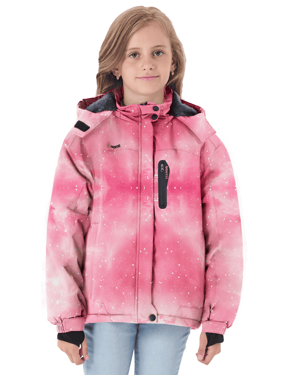 GEMYSE Girl's Waterproof Ski Snow Jacket Hooded Fleece Lined Windproof Winter Jacket