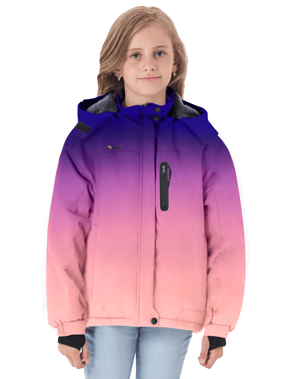GEMYSE Girl's Waterproof Ski Snow Jacket Hooded Fleece Lined Windproof Winter Jacket