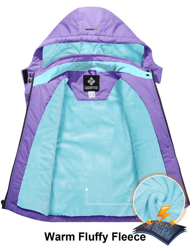 GEMYSE Girl's Waterproof Ski Snow Jacket Hooded Fleece