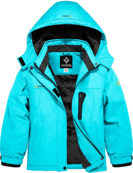 GEMYSE Girl's Waterproof Ski Snow Jacket Hooded Fleece