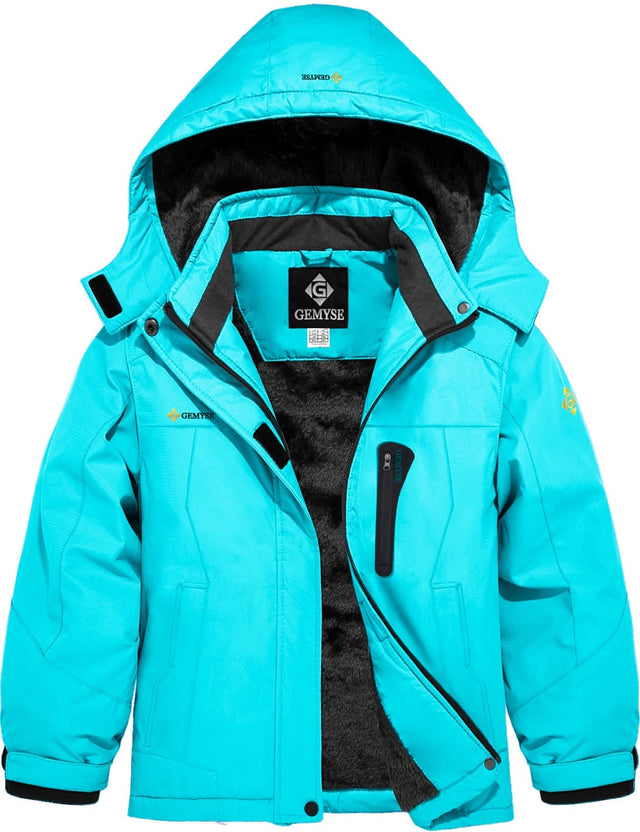 GEMYSE Girl's Waterproof Ski Snow Jacket Hooded Fleece