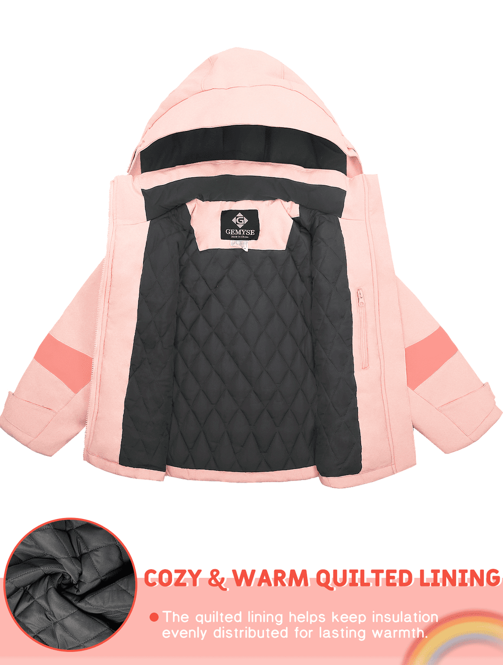 GEMYSE Girls Winter Jackets Waterproof Windpoof Ski Snow Jacket Warm Quilted Coats Kids Outerwear with Hood