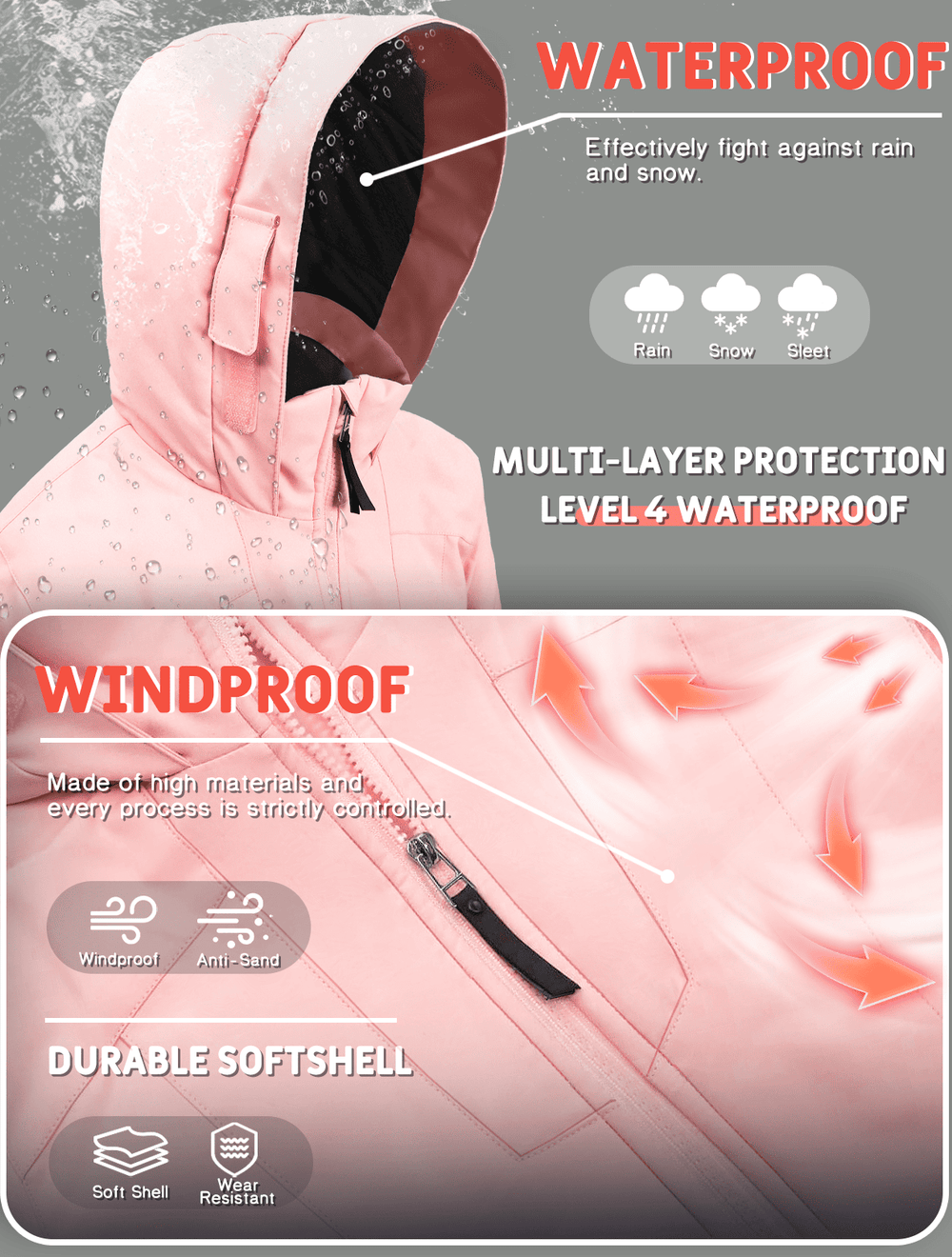 GEMYSE Girls Winter Jackets Waterproof Windpoof Ski Snow Jacket Warm Quilted Coats Kids Outerwear with Hood