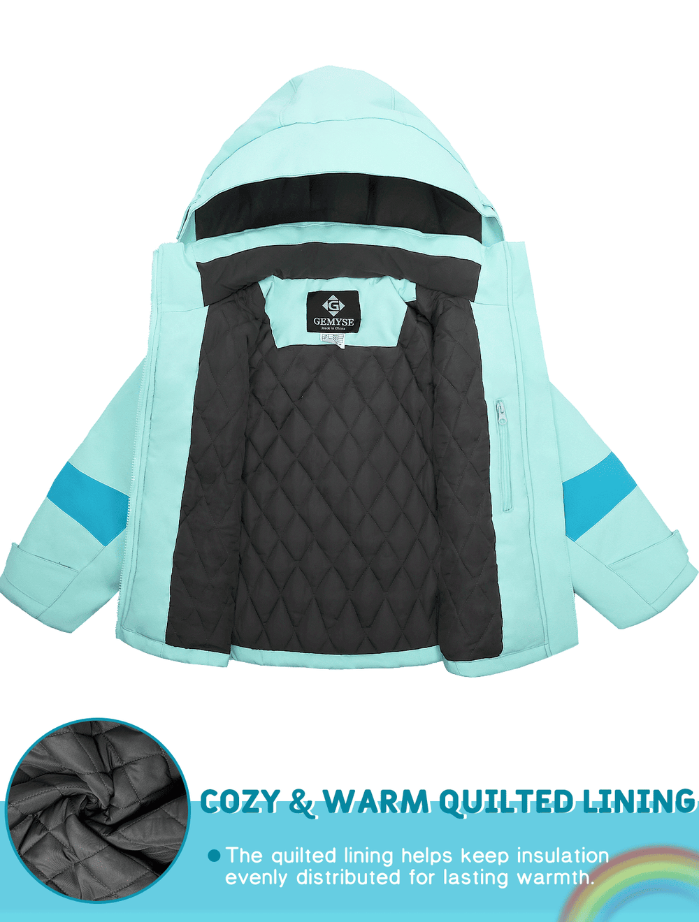 GEMYSE Girls Winter Jackets Waterproof Windpoof Ski Snow Jacket Warm Quilted Coats Kids Outerwear with Hood