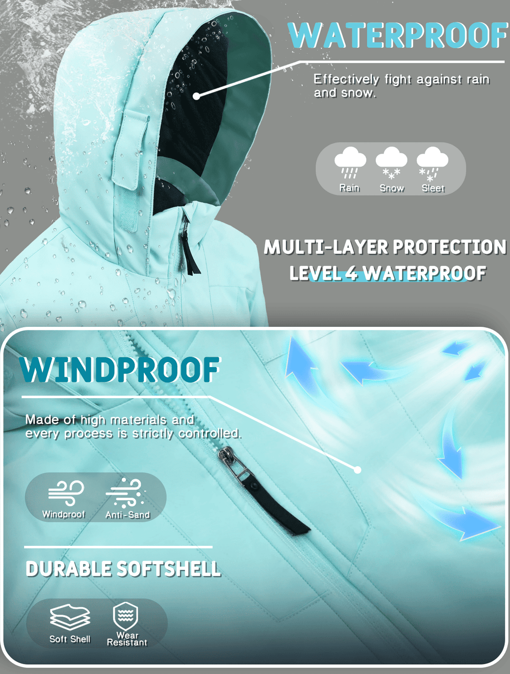 GEMYSE Girls Winter Jackets Waterproof Windpoof Ski Snow Jacket Warm Quilted Coats Kids Outerwear with Hood