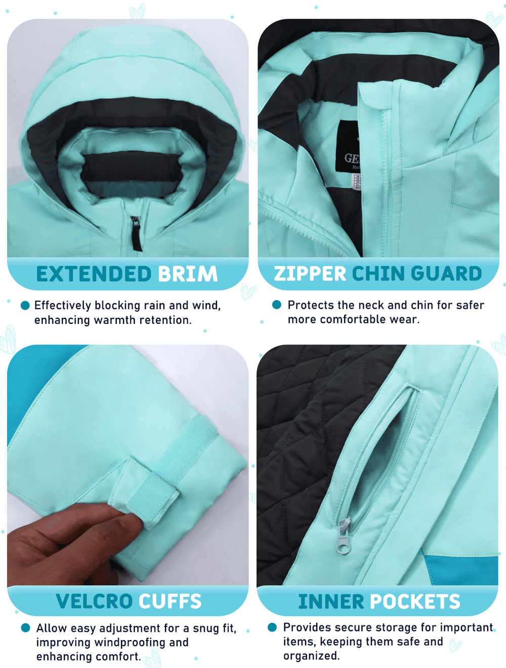 GEMYSE Girls Winter Jackets Waterproof Windpoof Ski Snow Jacket Warm Quilted Coats Kids Outerwear with Hood