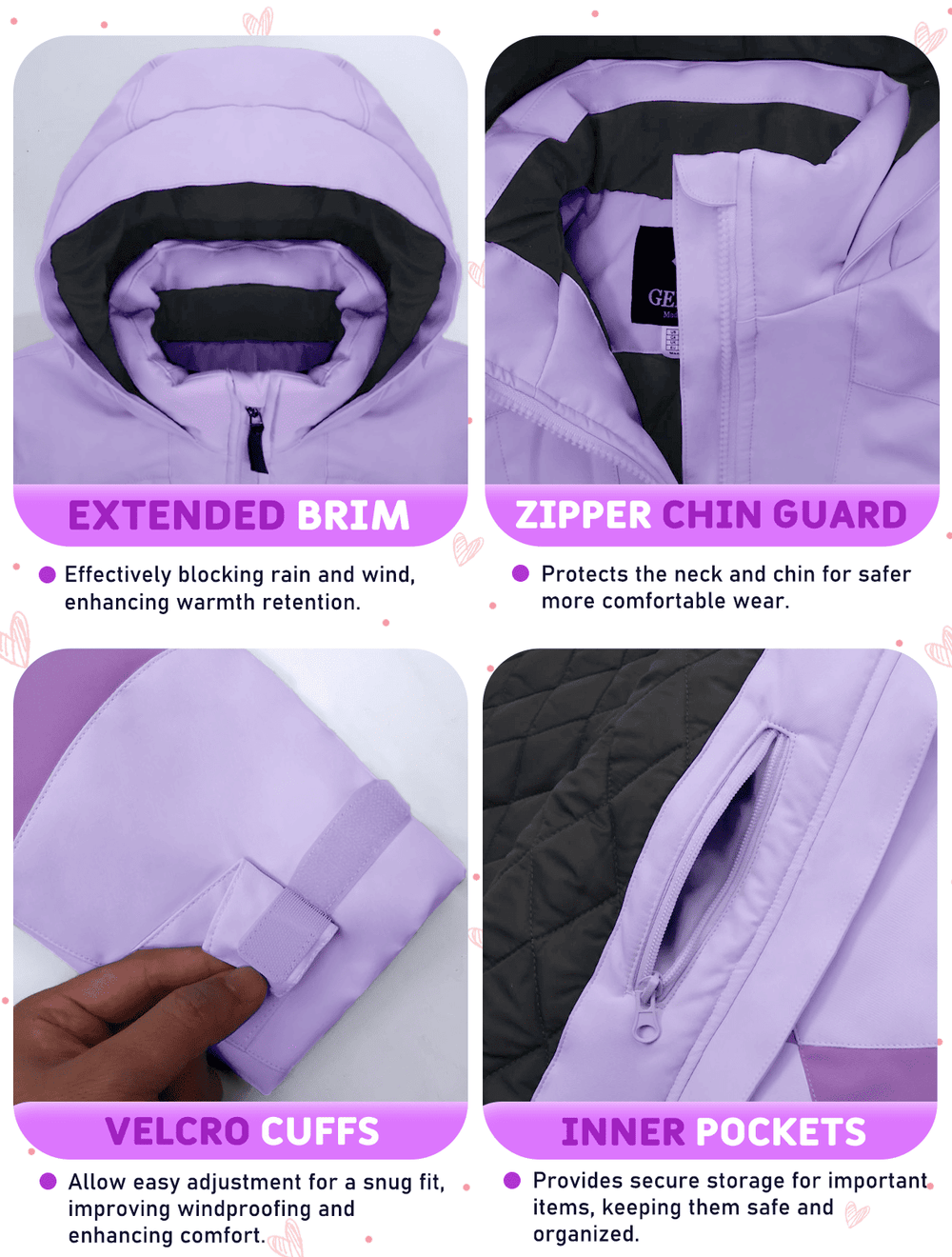 GEMYSE Girls Winter Jackets Waterproof Windpoof Ski Snow Jacket Warm Quilted Coats Kids Outerwear with Hood