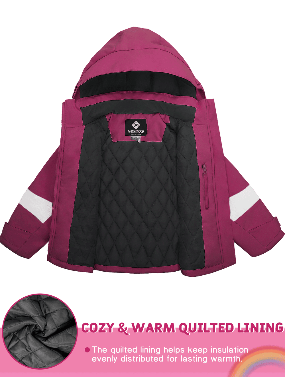 GEMYSE Girls Winter Jackets Waterproof Windpoof Ski Snow Jacket Warm Quilted Coats Kids Outerwear with Hood