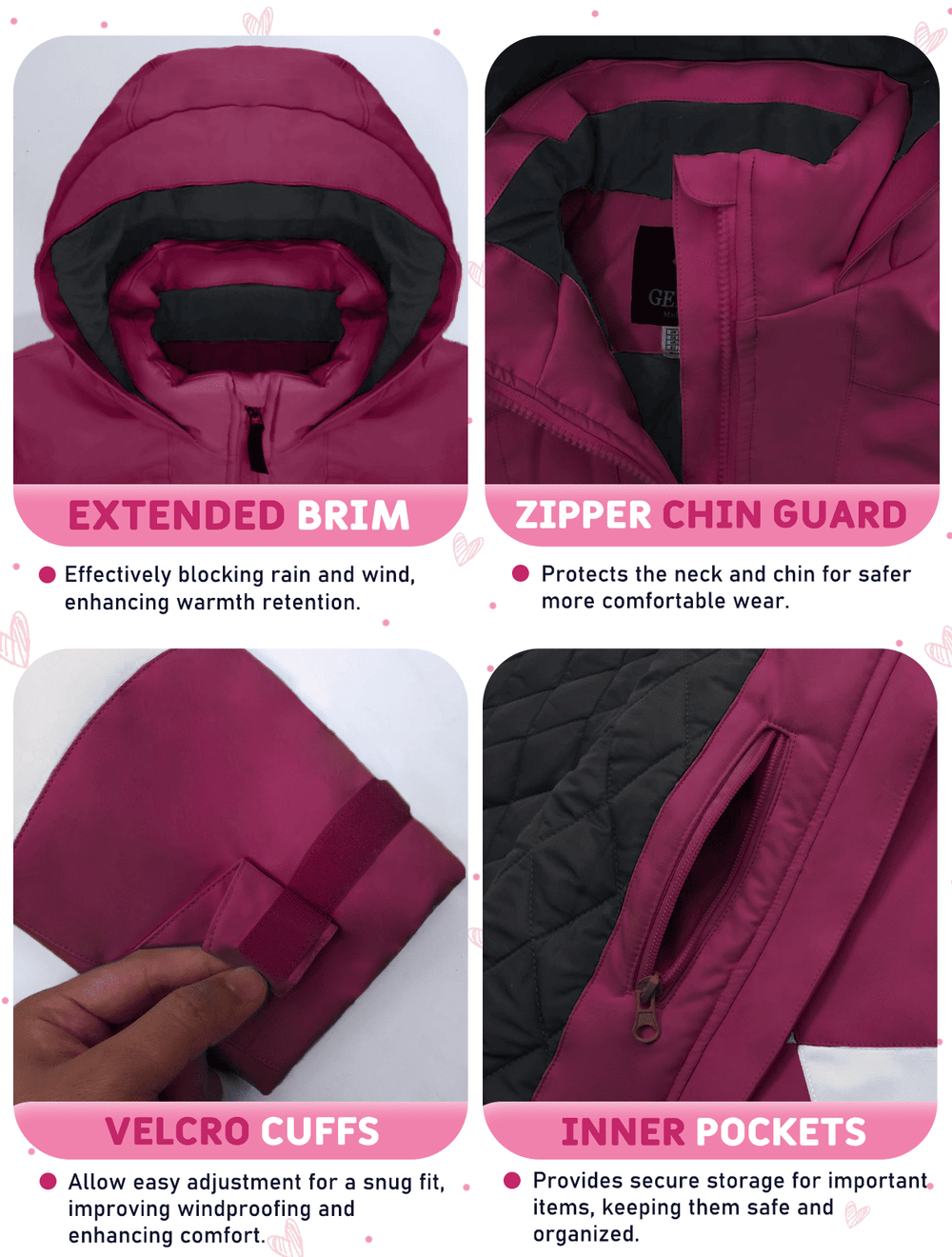 GEMYSE Girls Winter Jackets Waterproof Windpoof Ski Snow Jacket Warm Quilted Coats Kids Outerwear with Hood