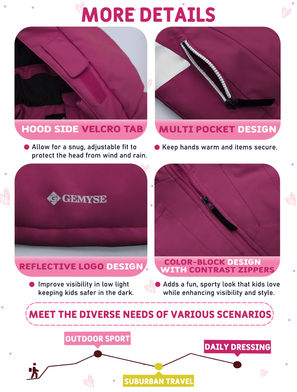 GEMYSE Girls Winter Jackets Waterproof Windpoof Ski Snow Jacket Warm Quilted Coats Kids Outerwear with Hood