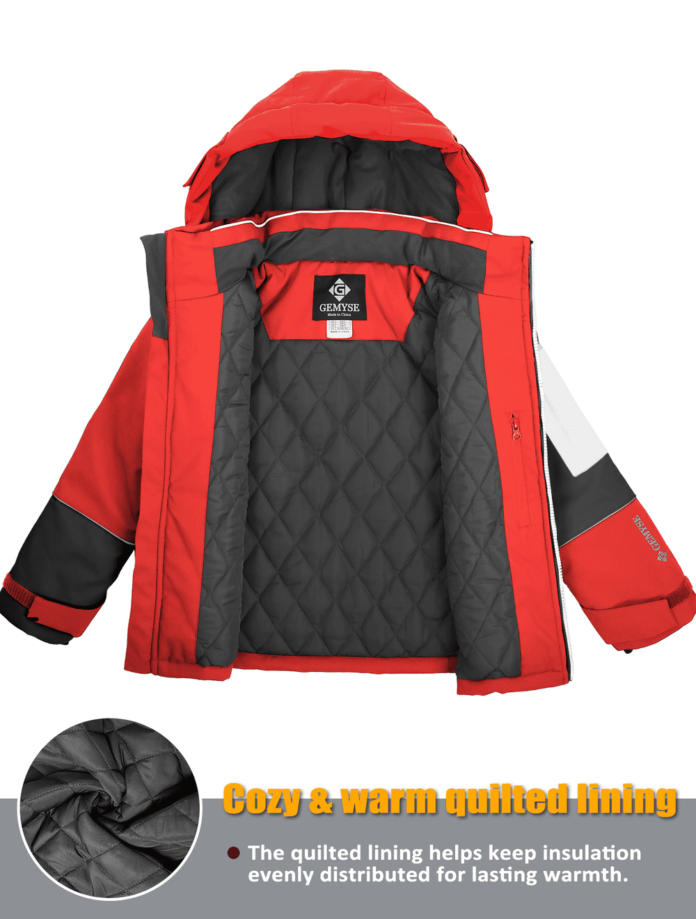 GEMYSE Boys Winter Coat Waterproof Windproof Boys Ski Snow Jacket with Hood Warm Kids Winter Jacket