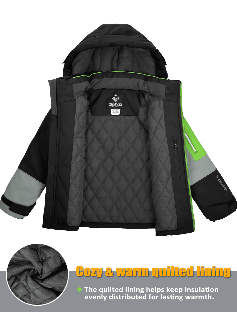 GEMYSE Boys Winter Coat Waterproof Windproof Boys Ski Snow Jacket with Hood Warm Kids Winter Jacket