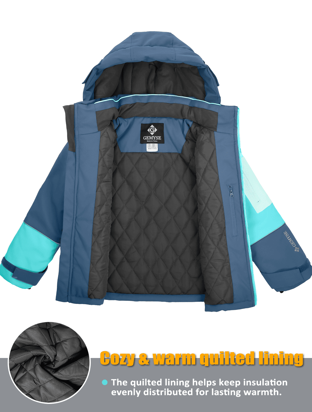 GEMYSE Boys Winter Coat Waterproof Windproof Boys Ski Snow Jacket with Hood Warm Kids Winter Jacket
