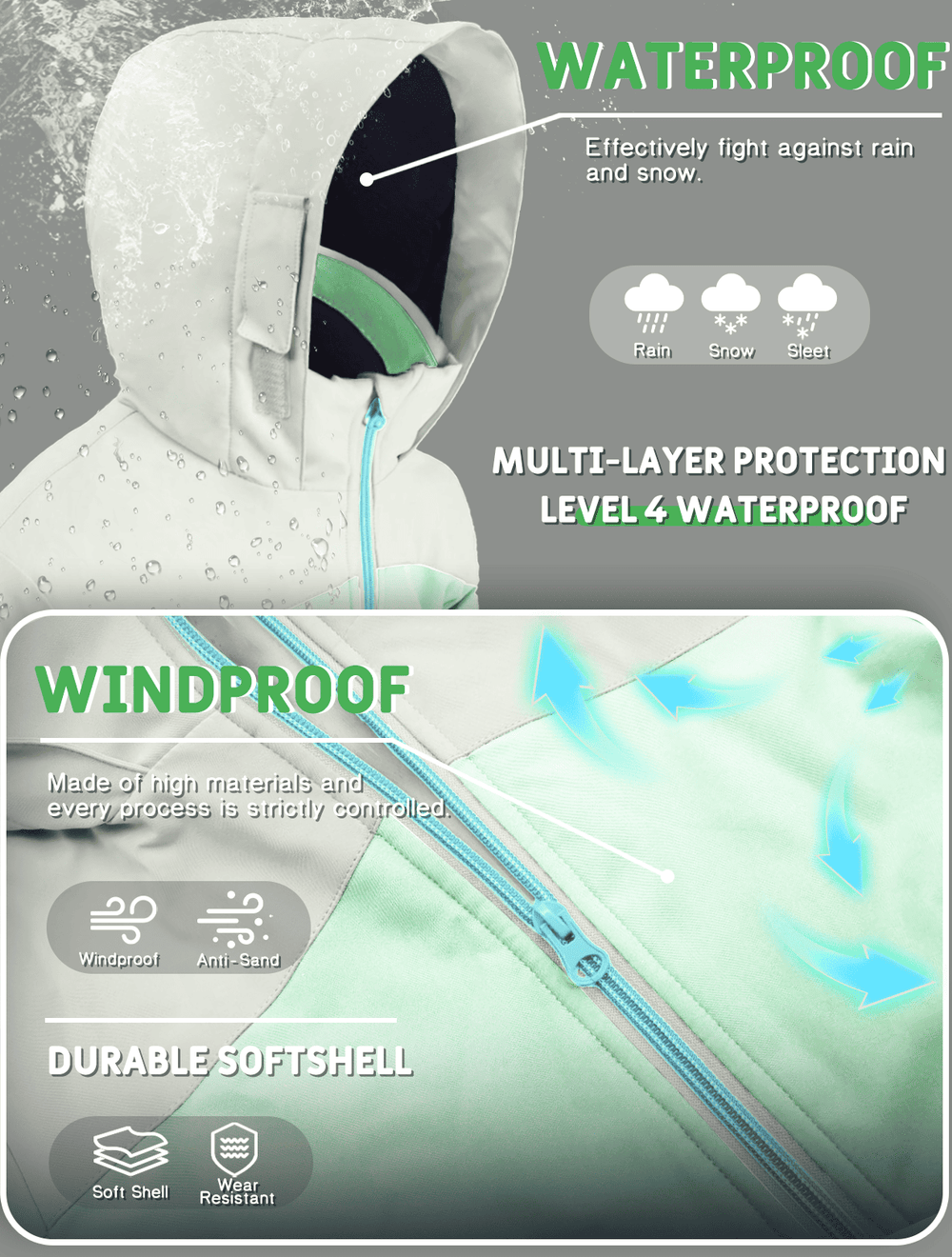 GEMYSE Girls Winter Coat Waterproof Windproof Girls Ski Jacket with Hood Kids Quilted Outerwear