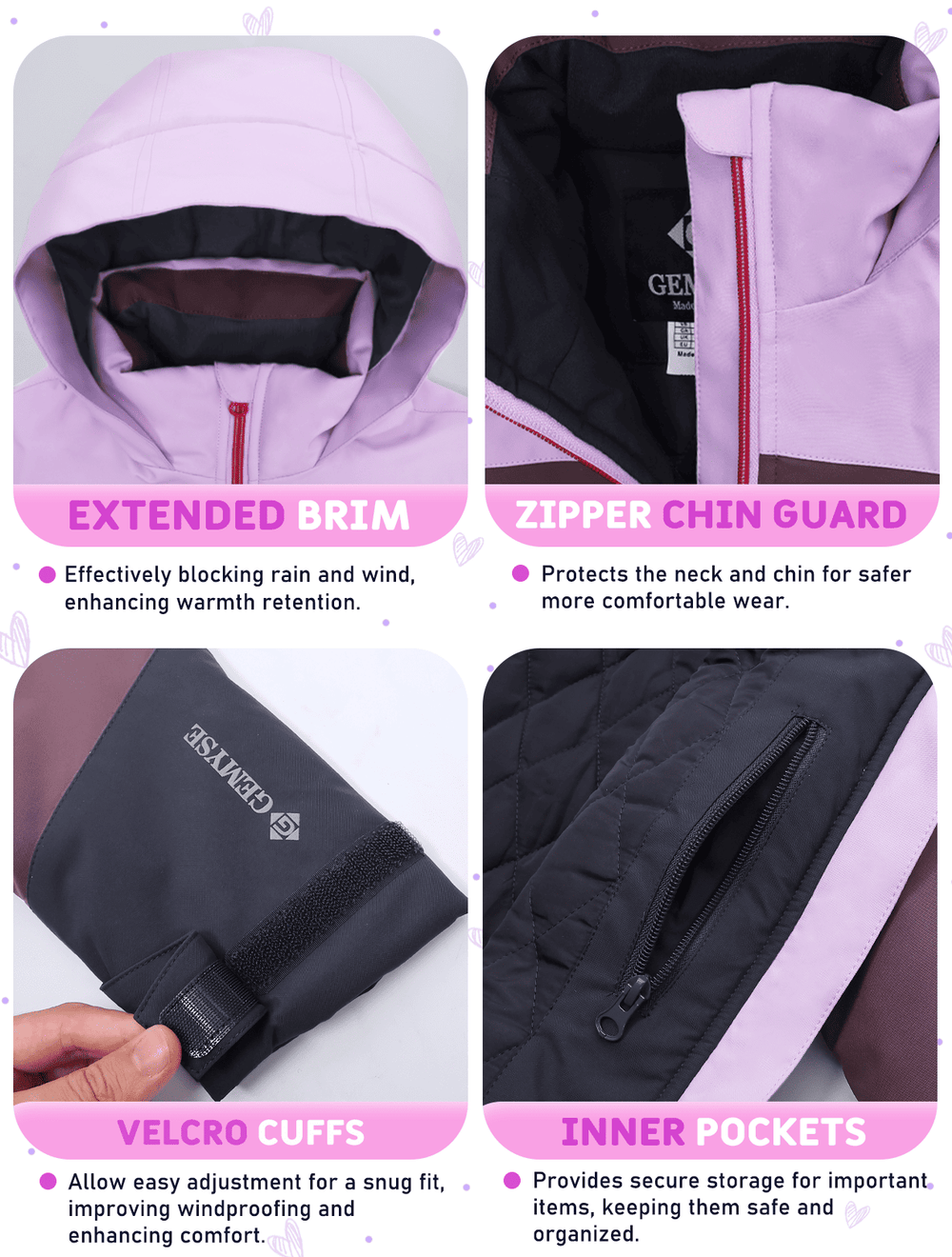 GEMYSE Girls Winter Coat Waterproof Windproof Girls Ski Jacket with Hood Kids Quilted Outerwear