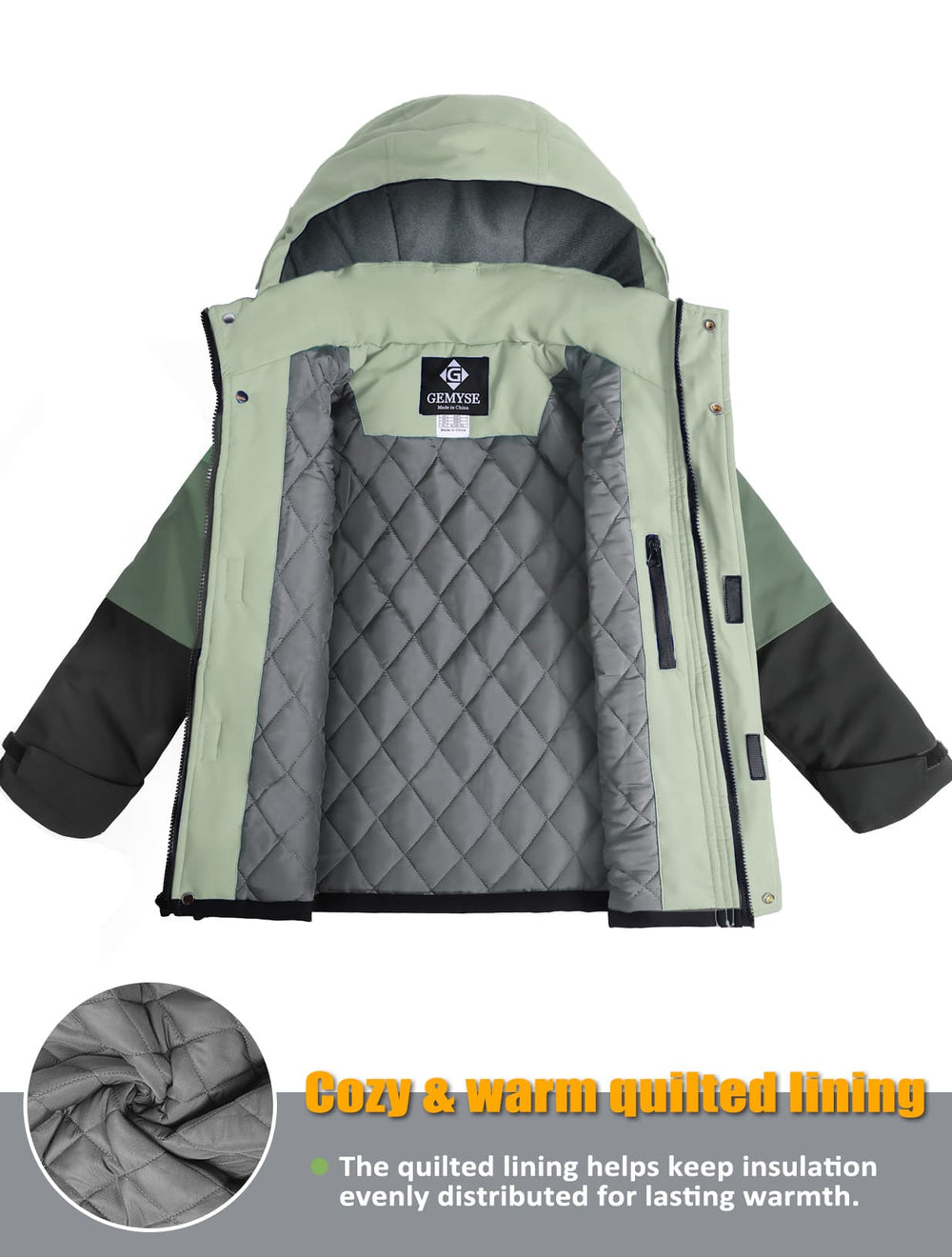 GEMYSE Boys Winter Coat Waterproof Windproof Boys Ski Jacket with Hood Kids Insulated Quilted Outerwear