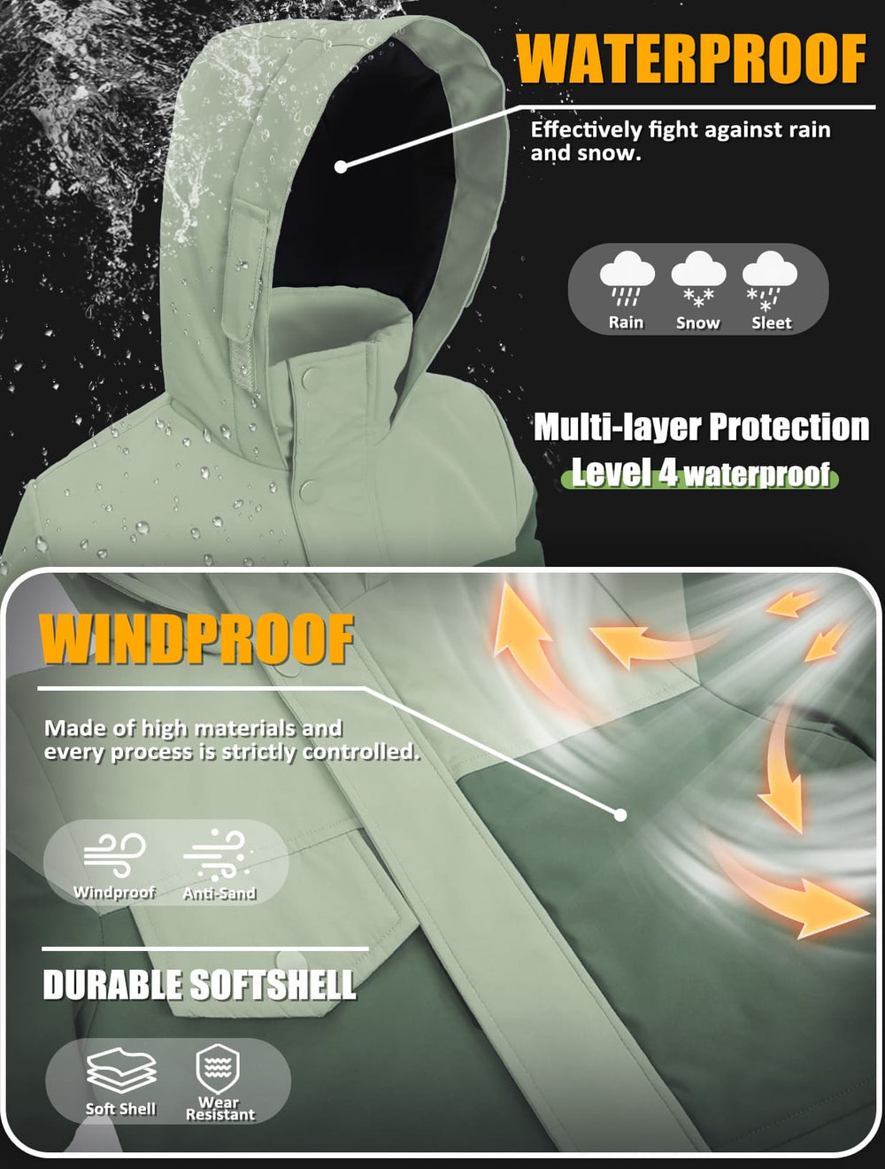 GEMYSE Boys Winter Coat Waterproof Windproof Boys Ski Jacket with Hood Kids Insulated Quilted Outerwear