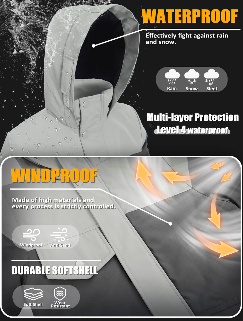 GEMYSE Boys Winter Coat Waterproof Windproof Boys Ski Jacket with Hood Kids Insulated Quilted Outerwear