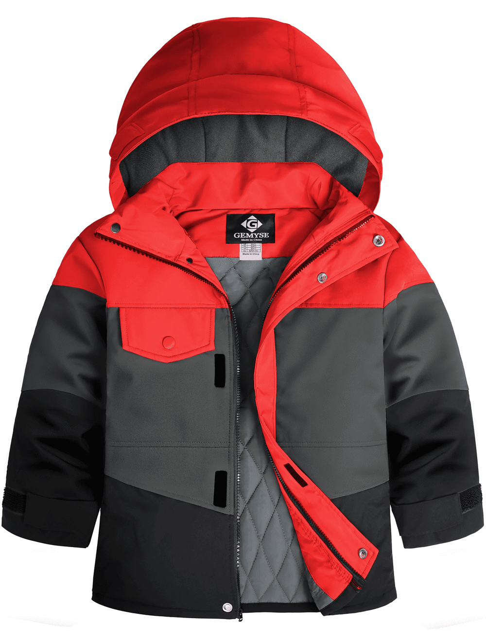 GEMYSE Boys Winter Coat Waterproof Windproof Boys Ski Jacket with Hood Kids Insulated Quilted Outerwear
