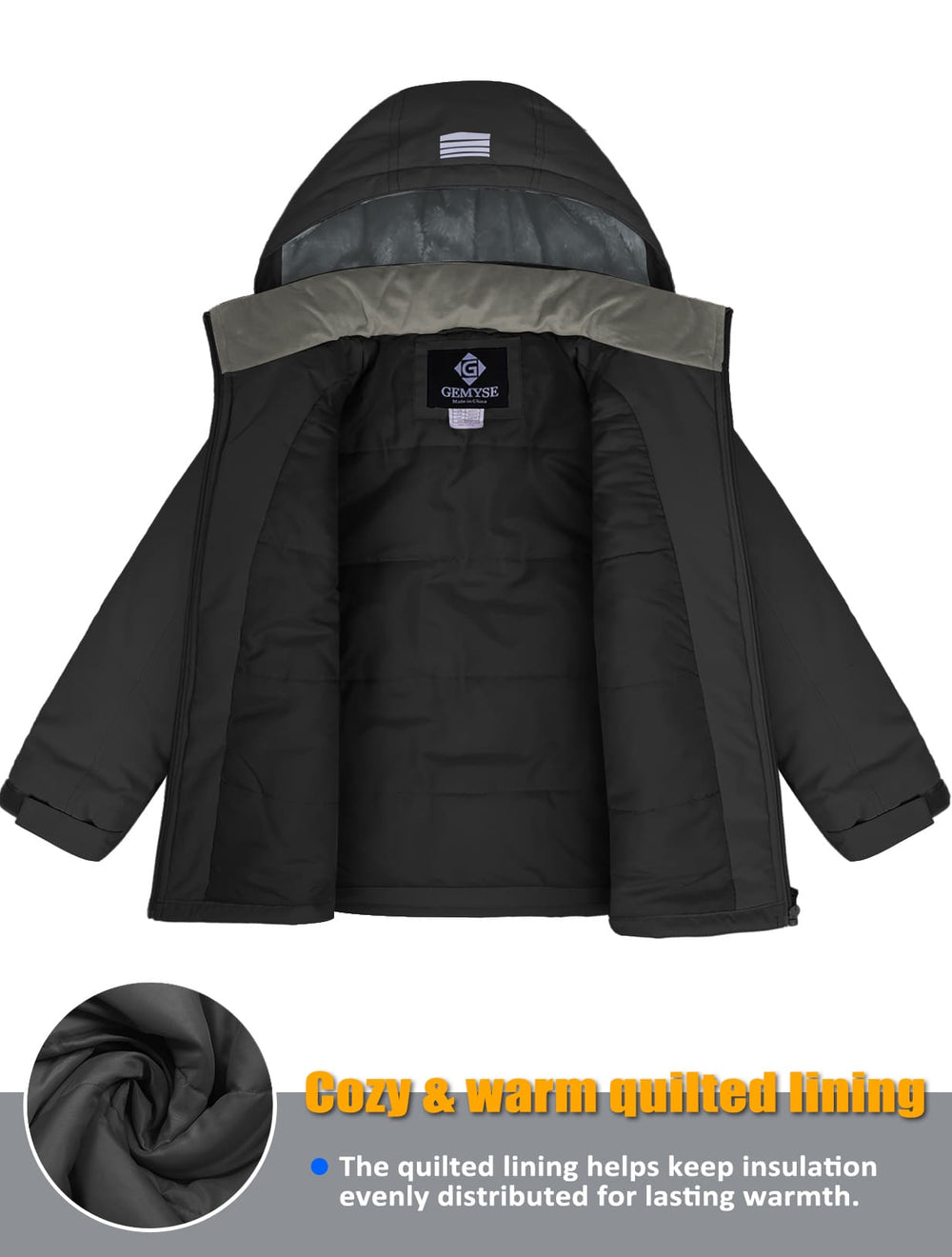 GEMYSE Kids Winter Jacket Waterproof Boys Girls Ski Jacket with Hood Windproof Warm Fall and Winter Outerwear