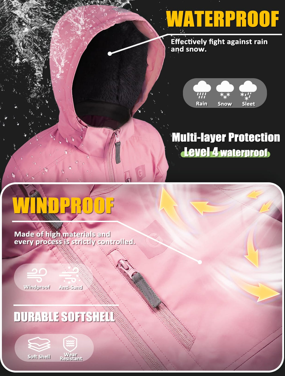 GEMYSE Kids Winter Jacket Waterproof Boys Girls Ski Jacket with Hood Windproof Warm Fall and Winter Outerwear