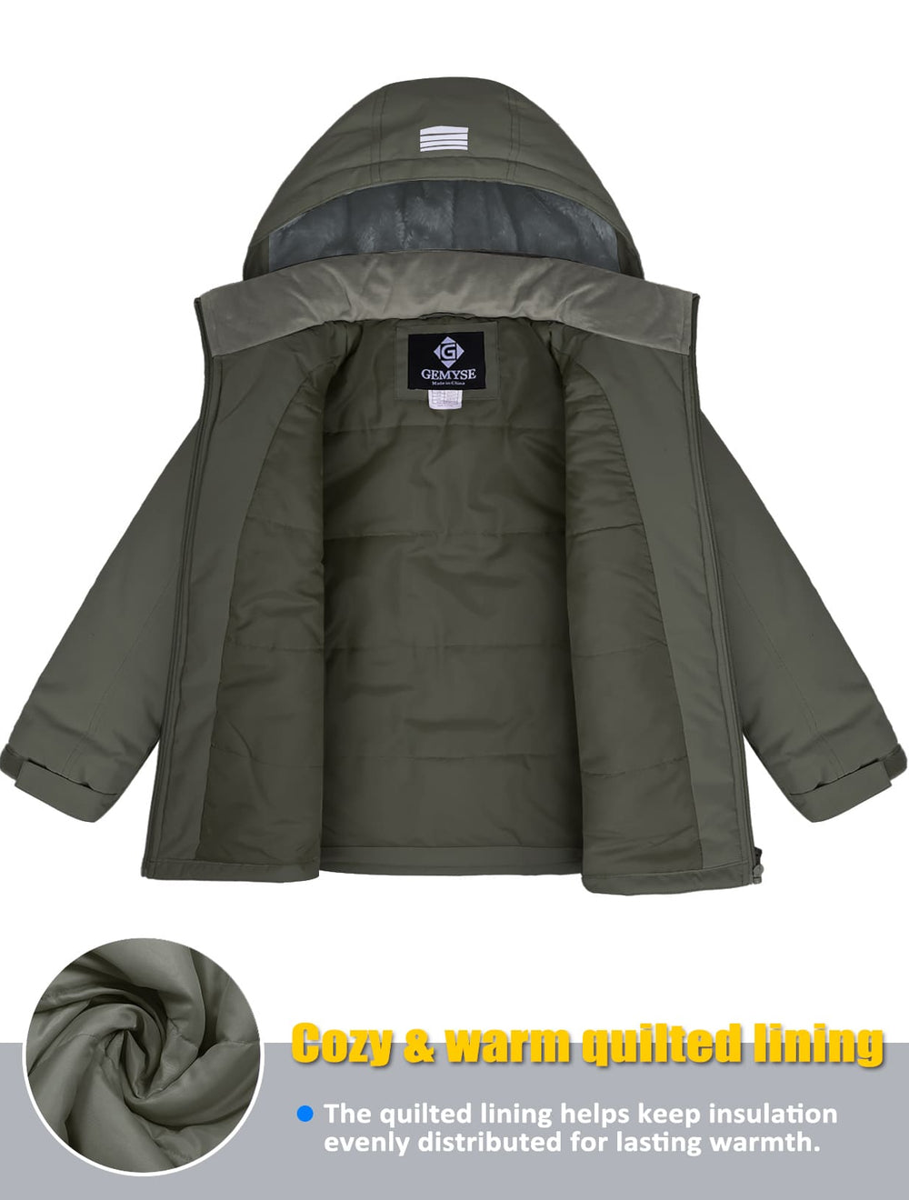GEMYSE Kids Winter Jacket Waterproof Boys Girls Ski Jacket with Hood Windproof Warm Fall and Winter Outerwear