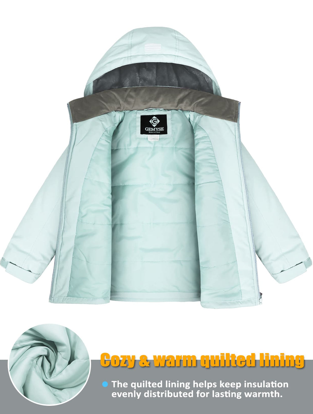 GEMYSE Kids Winter Jacket Waterproof Boys Girls Ski Jacket with Hood Windproof Warm Fall and Winter Outerwear