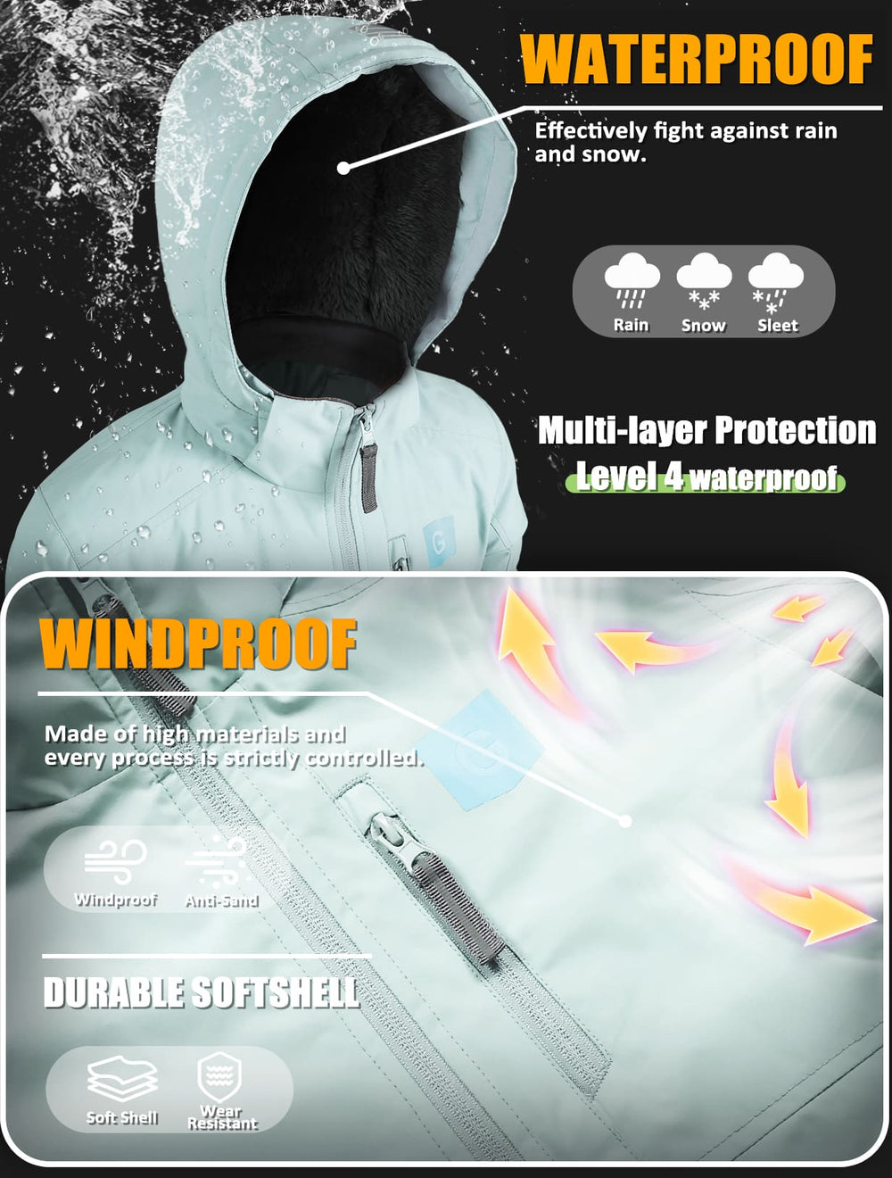 GEMYSE Kids Winter Jacket Waterproof Boys Girls Ski Jacket with Hood Windproof Warm Fall and Winter Outerwear