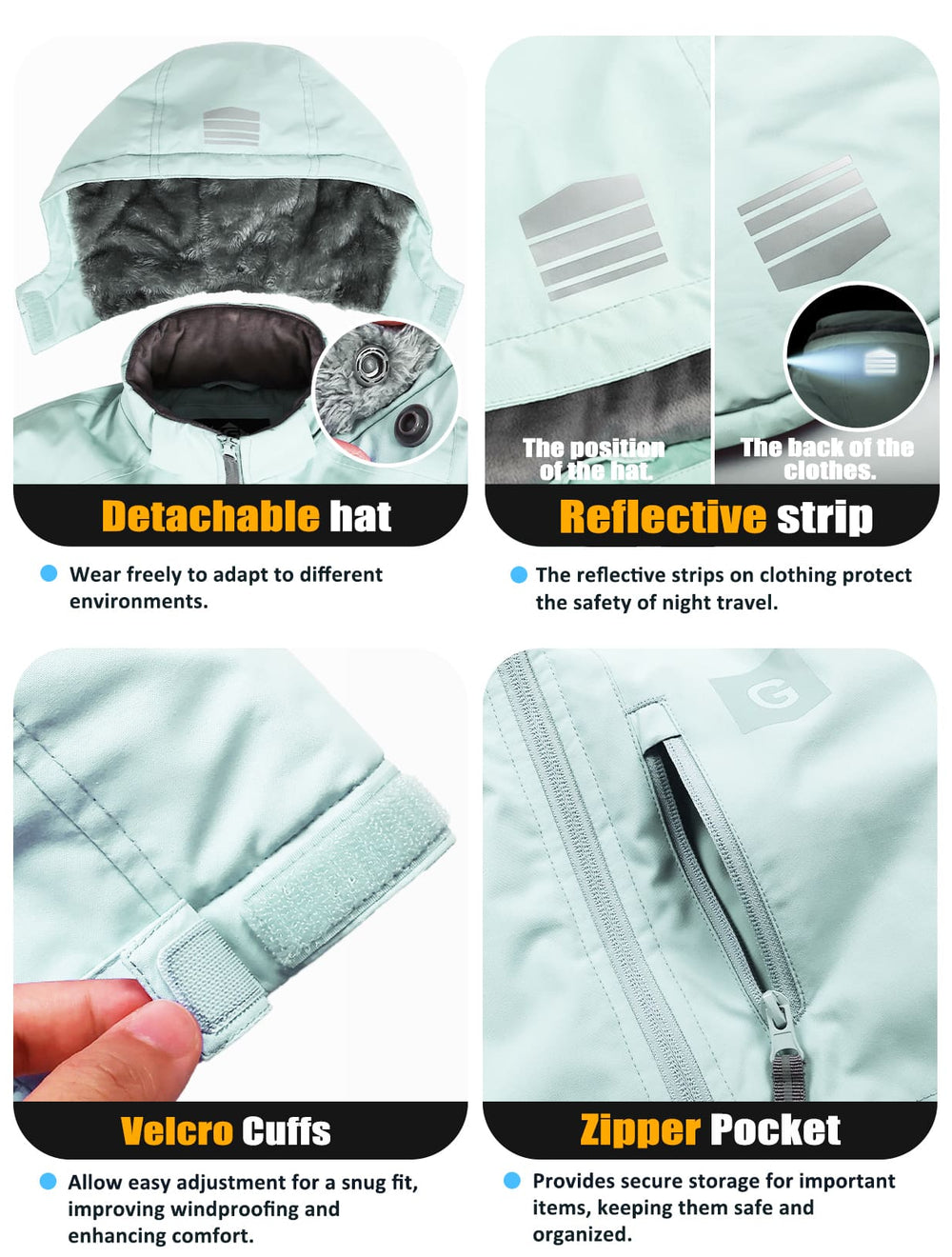 GEMYSE Kids Winter Jacket Waterproof Boys Girls Ski Jacket with Hood Windproof Warm Fall and Winter Outerwear