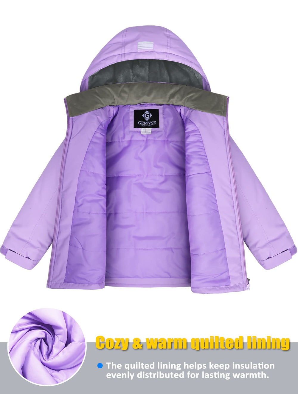 GEMYSE Kids Winter Jacket Waterproof Boys Girls Ski Jacket with Hood Windproof Warm Fall and Winter Outerwear