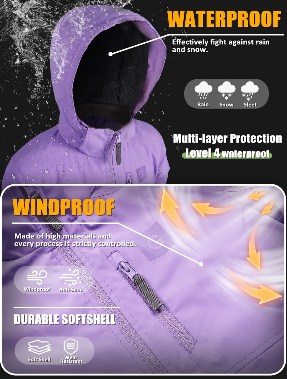 GEMYSE Kids Winter Jacket Waterproof Boys Girls Ski Jacket with Hood Windproof Warm Fall and Winter Outerwear