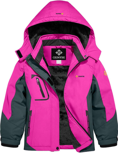 GEMYSE Girl's Waterproof Ski Snow Jacket Fleece Windproof