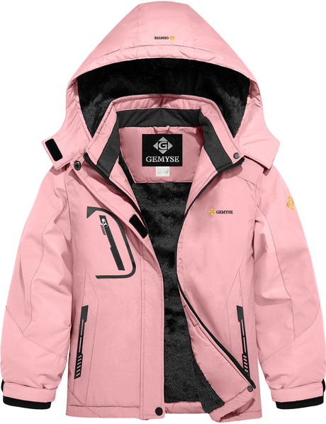 GEMYSE Girl's Waterproof Ski Snow Jacket Fleece Windproof