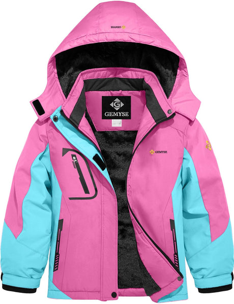 GEMYSE Girl's Waterproof Ski Snow Jacket Fleece Windproof
