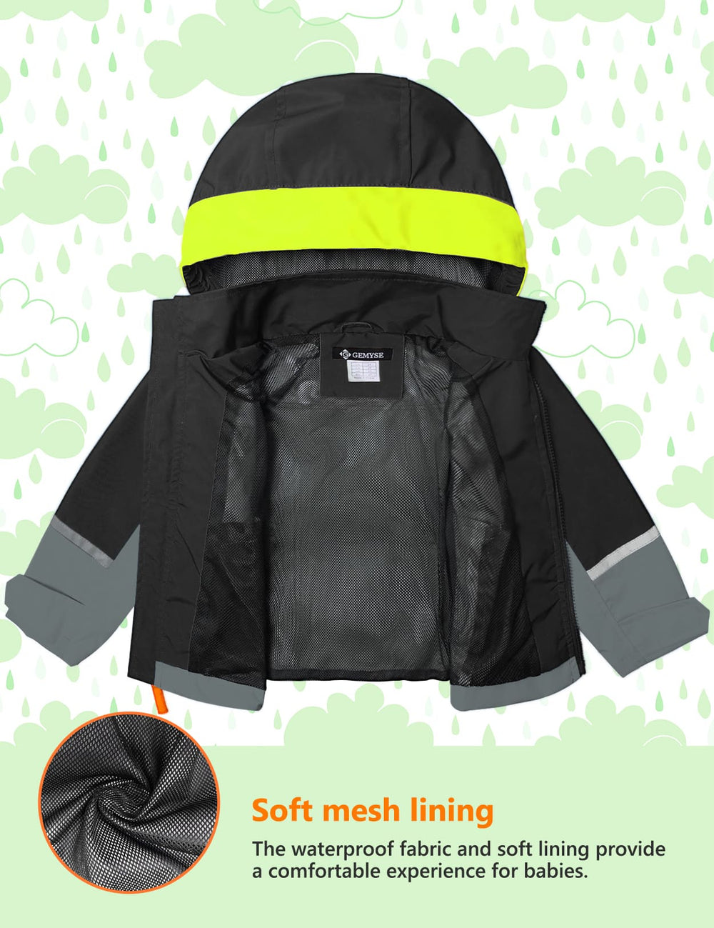 GEMYSE Toddler Rain Jacket Waterproof Hooded Lightweight Toddler Boys Kids Rain Coat Baby Jacket Outwear