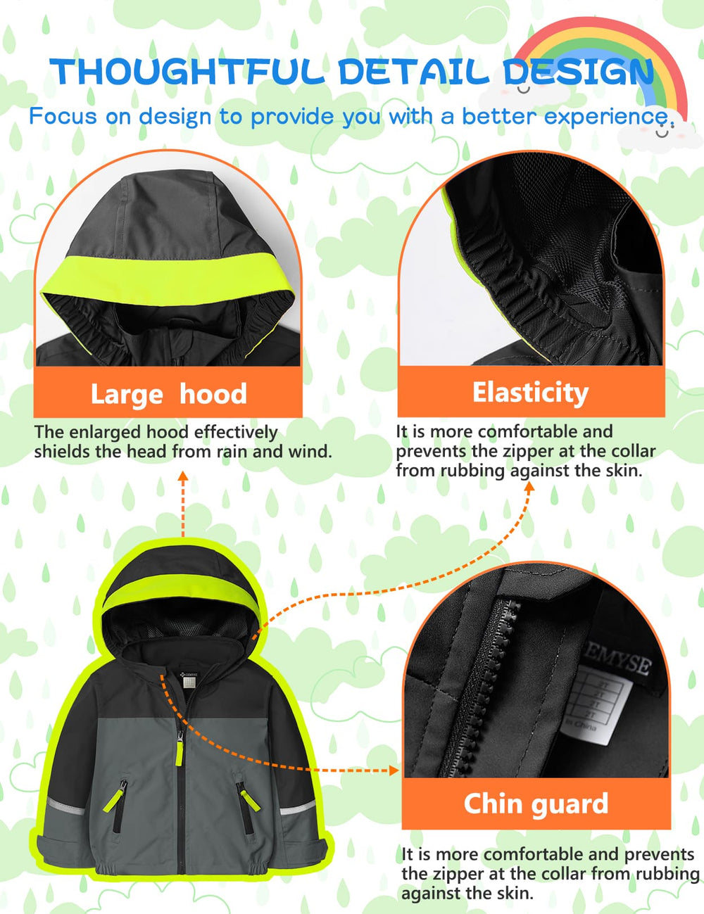 GEMYSE Toddler Rain Jacket Waterproof Hooded Lightweight Toddler Boys Kids Rain Coat Baby Jacket Outwear