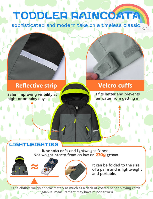 GEMYSE Toddler Rain Jacket Waterproof Hooded Lightweight Boys