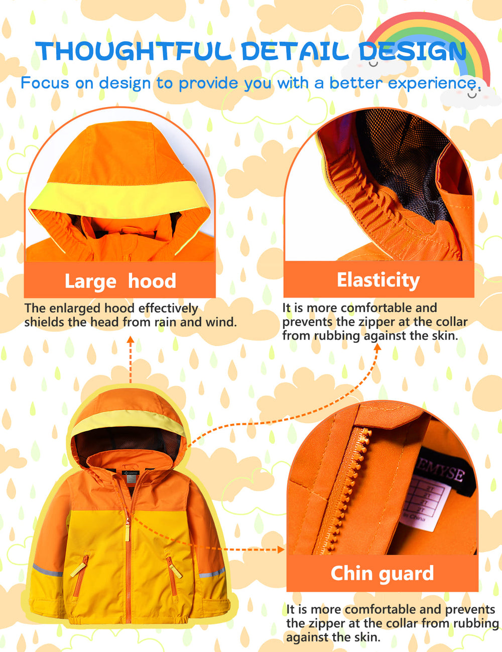 GEMYSE Toddler Rain Jacket Waterproof Hooded Lightweight Toddler Boys Kids Rain Coat Baby Jacket Outwear
