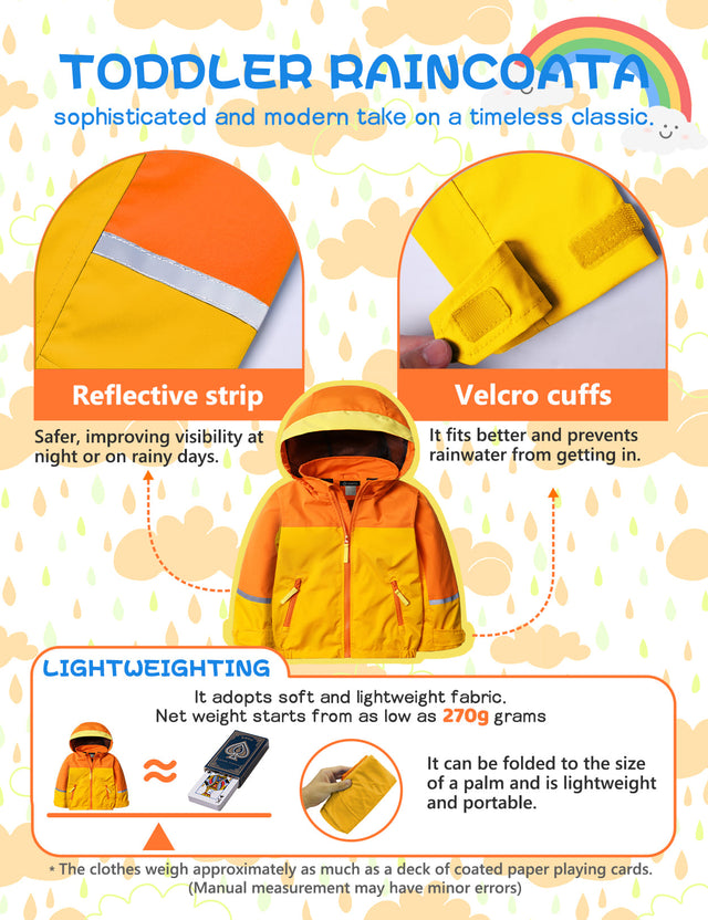 GEMYSE Toddler Rain Jacket Waterproof Hooded Lightweight Boys