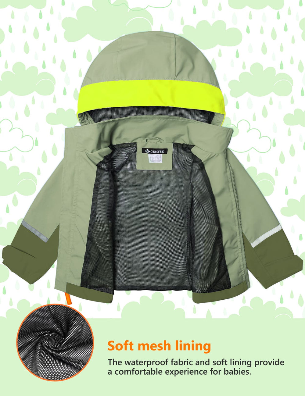 GEMYSE Toddler Rain Jacket Waterproof Hooded Lightweight Toddler Boys Kids Rain Coat Baby Jacket Outwear