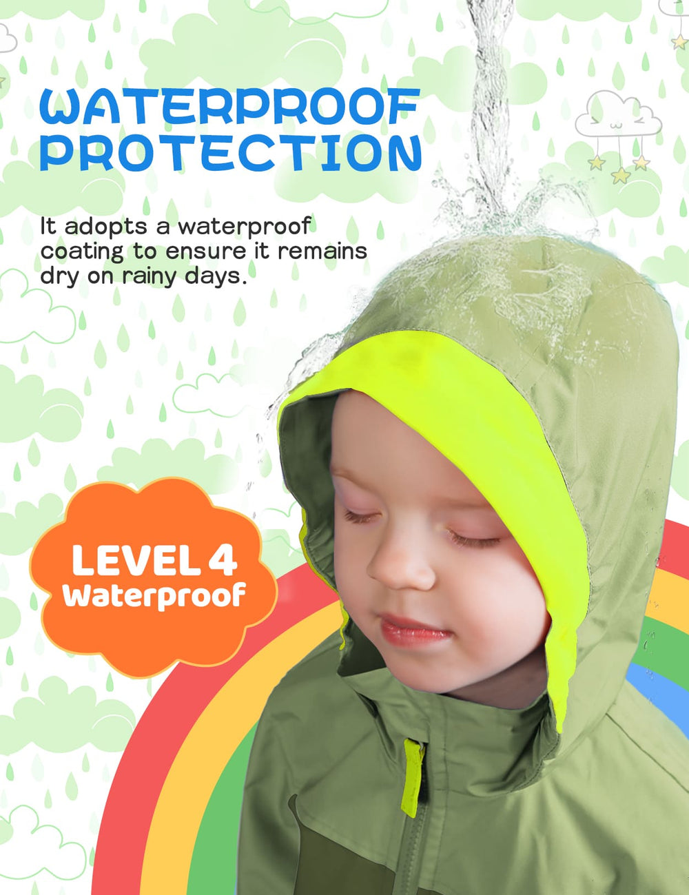 GEMYSE Toddler Rain Jacket Waterproof Hooded Lightweight Toddler Boys Kids Rain Coat Baby Jacket Outwear