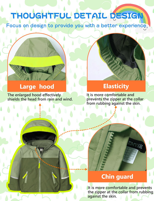 GEMYSE Toddler Rain Jacket Waterproof Hooded Lightweight Boys