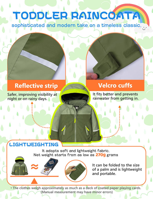 GEMYSE Toddler Rain Jacket Waterproof Hooded Lightweight Boys