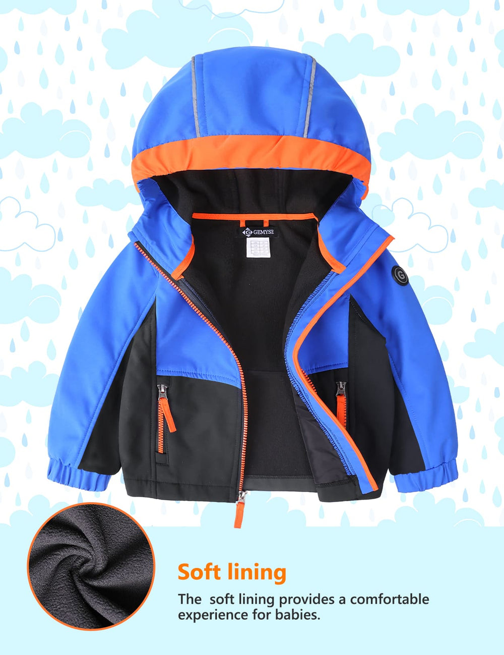 GEMYSE Toddler Jacket Fleece Lined Baby Boys Windbreaker Water Resistant Kids Hooded Coat Warm Spring Fall Outerwear