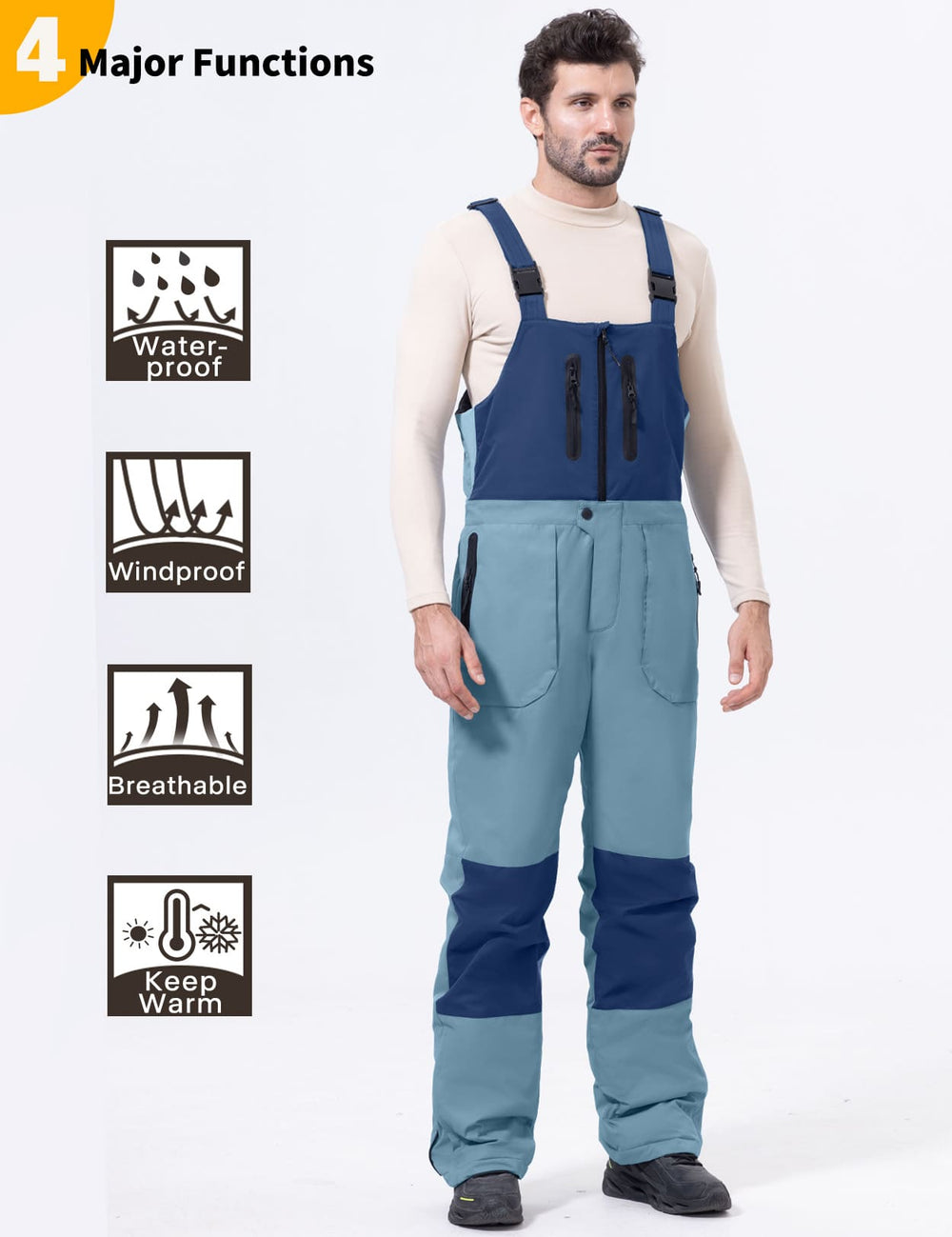 GEMYSE Men's Insulated Skiing Bibs Waterproof Snow Pants Winter Snowboarding Overalls