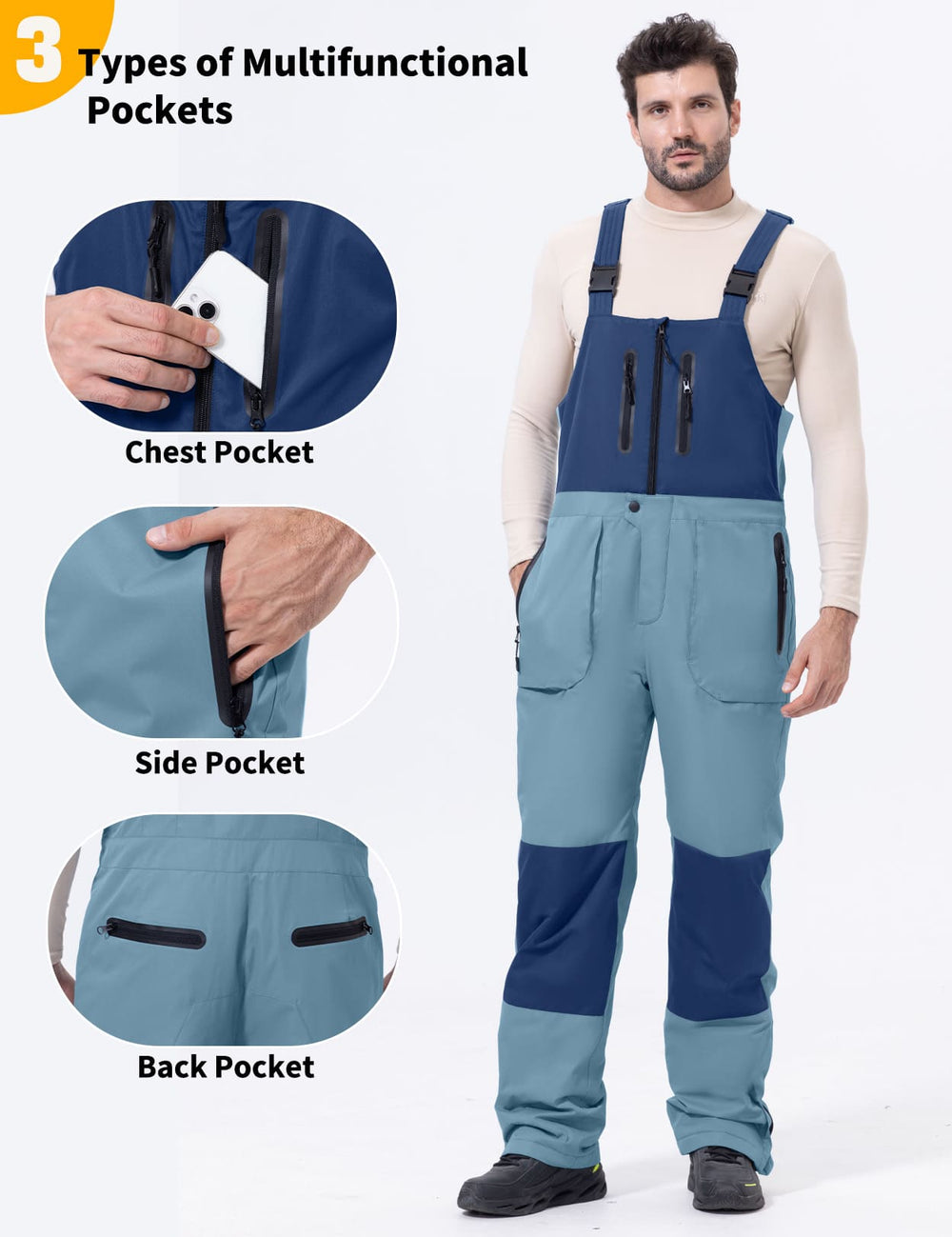 GEMYSE Men's Insulated Skiing Bibs Waterproof Snow Pants Winter Snowboarding Overalls